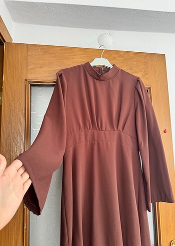 Kahverengi Uzun Kollu Uzun Elbise - Görsel 2