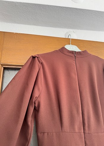 Kahverengi Uzun Kollu Uzun Elbise - Görsel 5