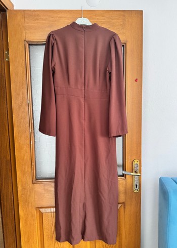 Kahverengi Uzun Kollu Uzun Elbise - Görsel 4