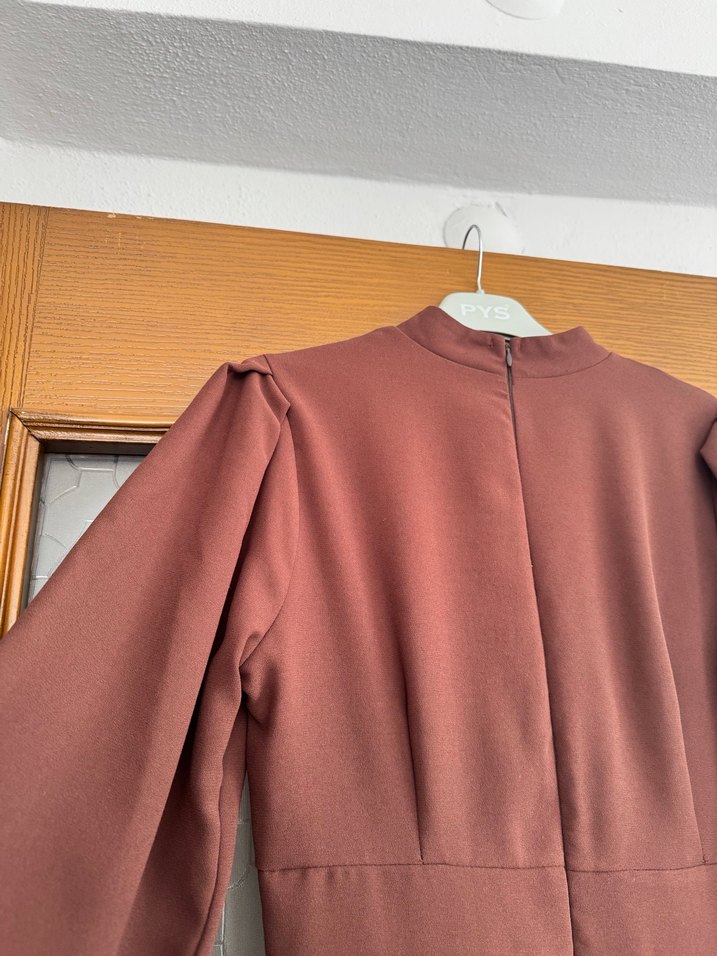 Kahverengi Uzun Kollu Uzun Elbise - Görsel 5