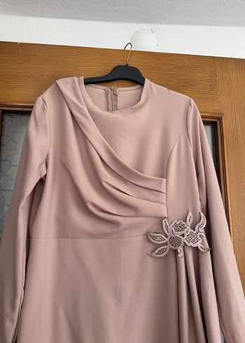 Bej Drapeli Kadın Uzun Abiye Elbise - Görsel 2