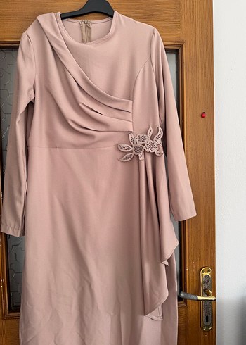 Bej Drapeli Kadın Uzun Abiye Elbise - Görsel 3