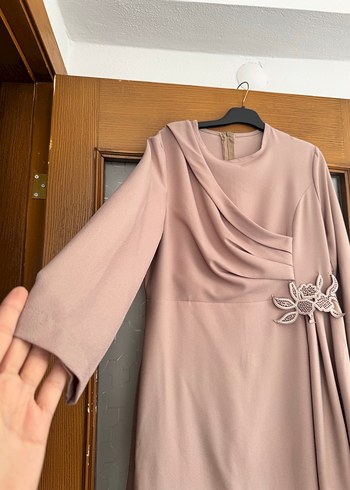 Bej Drapeli Kadın Uzun Abiye Elbise - Görsel 4