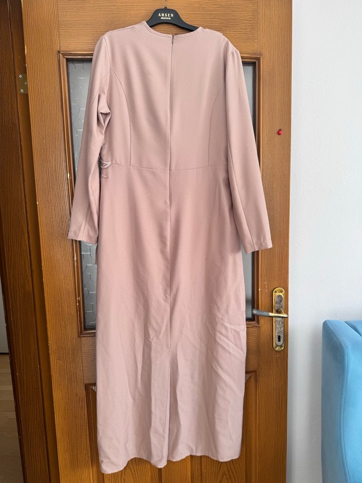 Bej Drapeli Kadın Uzun Abiye Elbise - Görsel 5