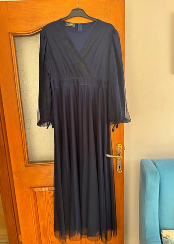 Lacivert V Yaka Uzun Elbise - Görsel 4