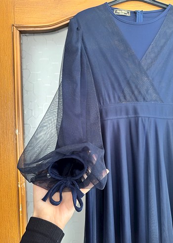 Lacivert V Yaka Uzun Elbise - Görsel 2