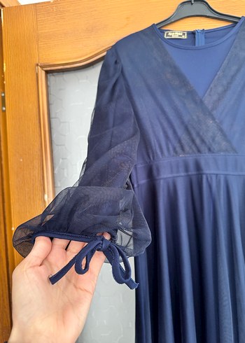 Lacivert V Yaka Uzun Elbise - Görsel 3