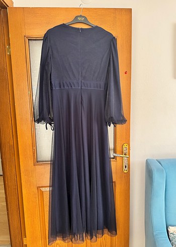 Lacivert V Yaka Uzun Elbise - Görsel 5