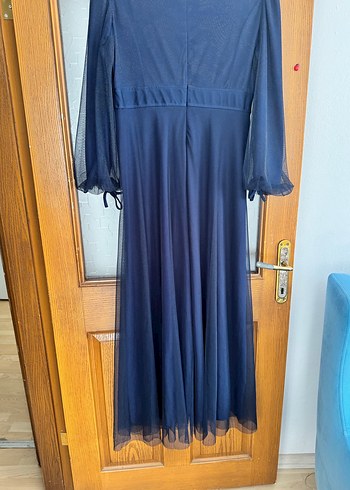 Lacivert V Yaka Uzun Elbise - Görsel 7