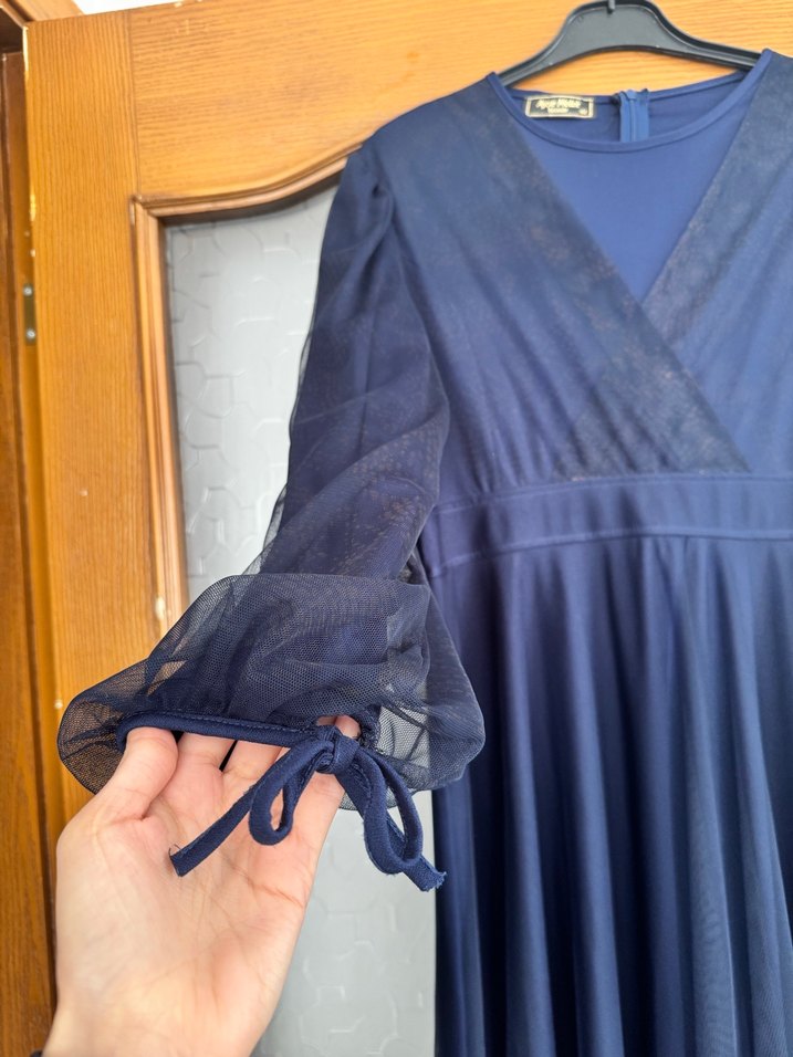 Lacivert V Yaka Uzun Elbise - Görsel 3