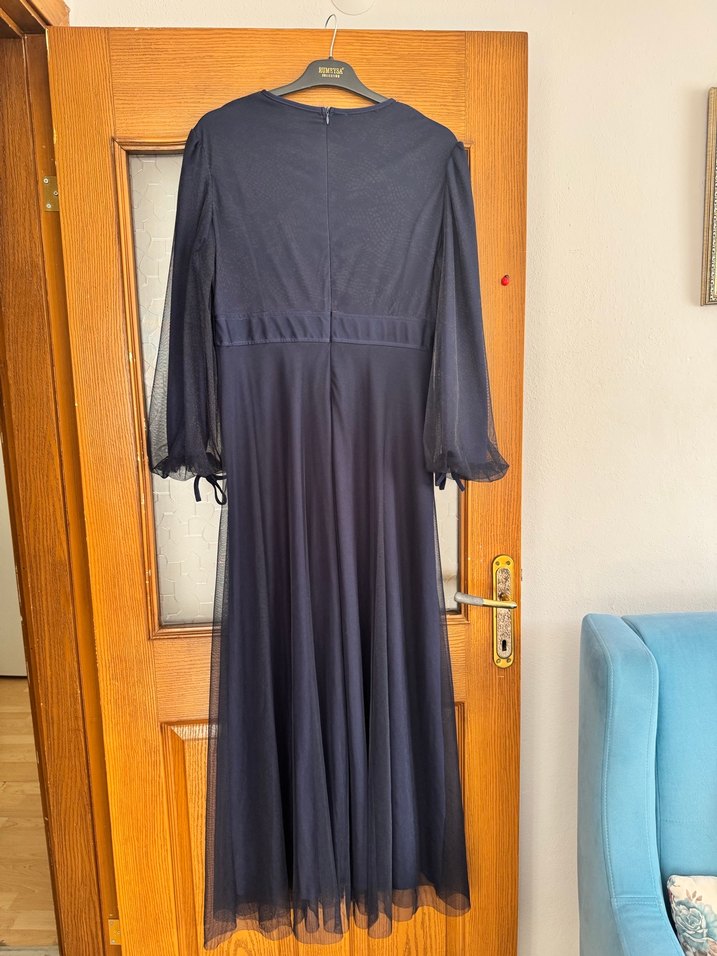 Lacivert V Yaka Uzun Elbise - Görsel 5