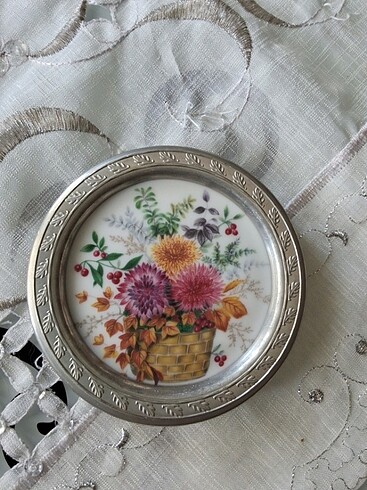 American Vintage Bawaria damgalı el boyama kenarı zin çerçeveli tabak.4 adet.