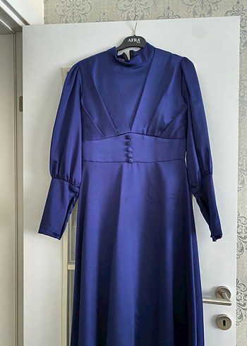 Uzun Kol Drapeli Lacivert Kadın Elbise - Görsel 4