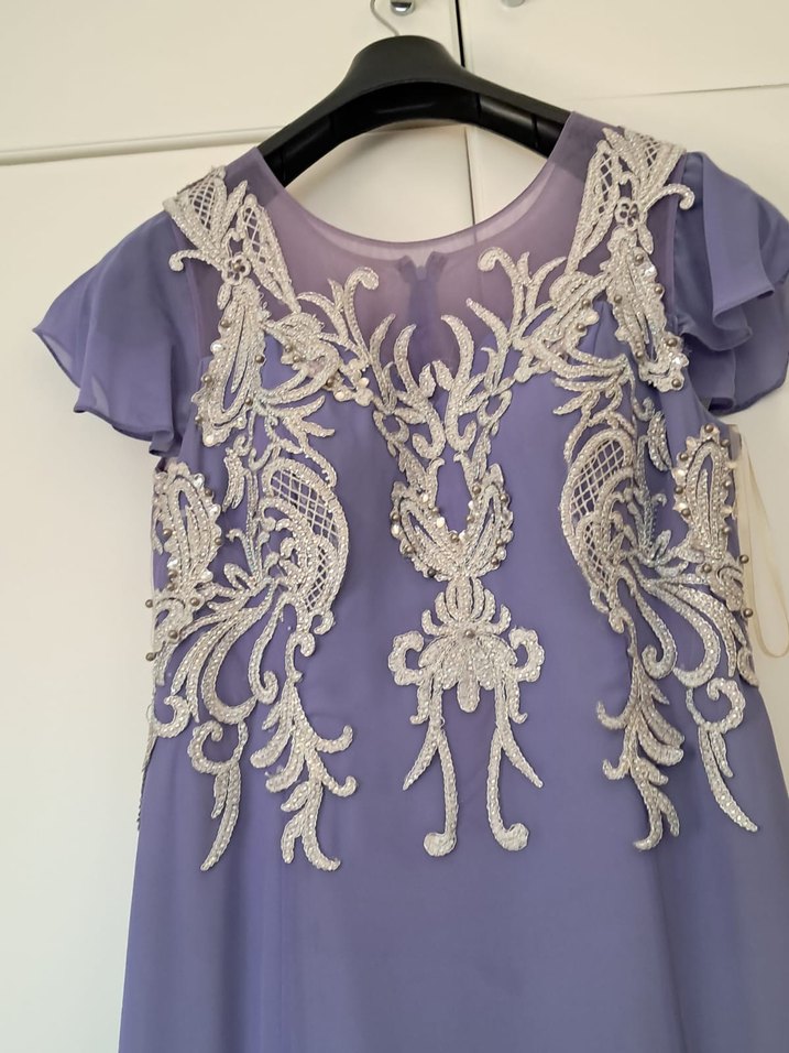 Nakışlı Mor Uzun Kadın Abiye Elbise - Görsel 2