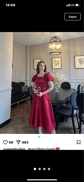 Saten bordo elbise