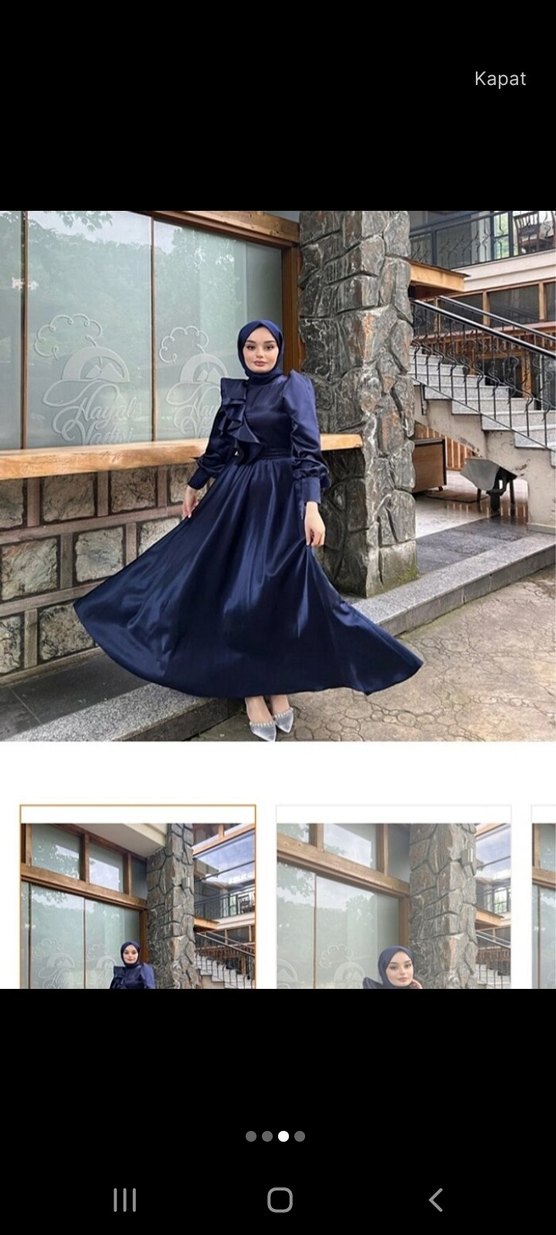 Lacivert Uzun Kol Robalı Salaş Elbise - Görsel 3