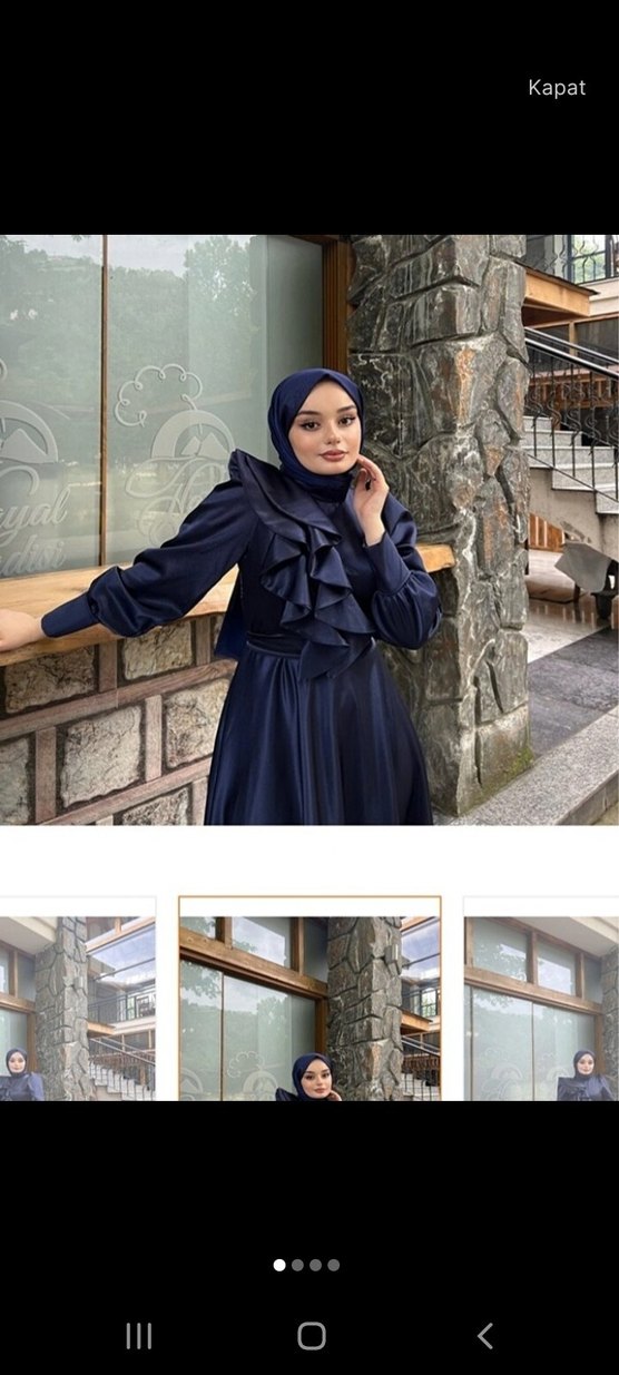 Lacivert Uzun Kol Robalı Salaş Elbise - Görsel 2