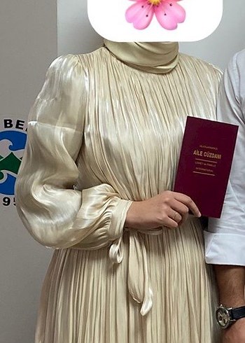 Bej Piliseli Uzun Kollu Bohem Nişan nikah Elbisesi