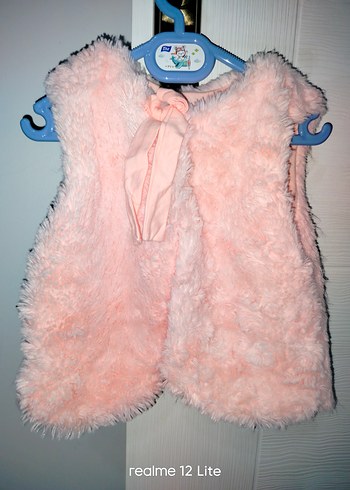 Kız Çocuk Pembe Kürklü Halter Yelek - Görsel 2