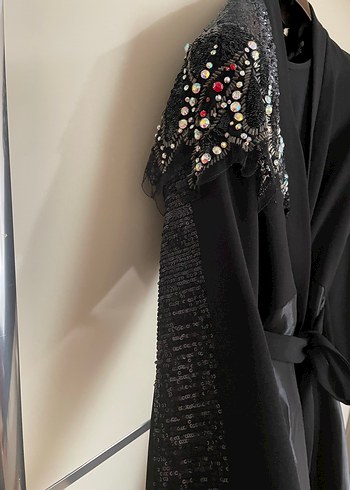 Siyah İşlemeli Uzun Kollu Kadın Abiye Elbise - Görsel 5