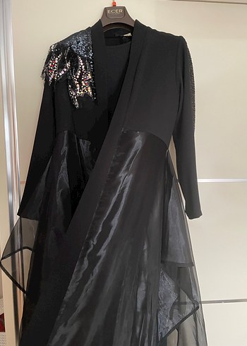 Siyah İşlemeli Uzun Kollu Kadın Abiye Elbise - Görsel 3