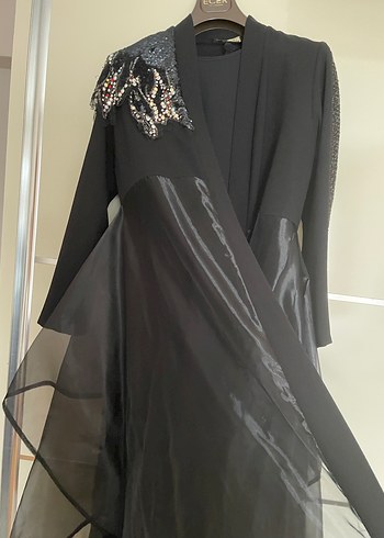 Siyah İşlemeli Uzun Kollu Kadın Abiye Elbise - Görsel 2