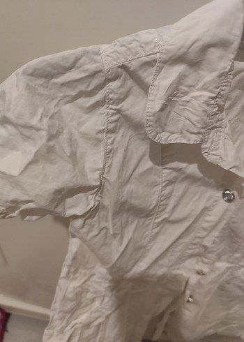 Kız Çocuk Beyaz Keten Kısa Kollu Gömlek - Görsel 3