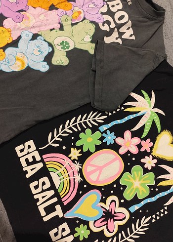 Kız Çocuk Çok Renkli Baskılı Kısa Kollu Tişört - Görsel 4