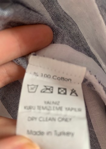 s Beden gri Renk Gri Çizgili Uzun Kollu Keten Gömlek