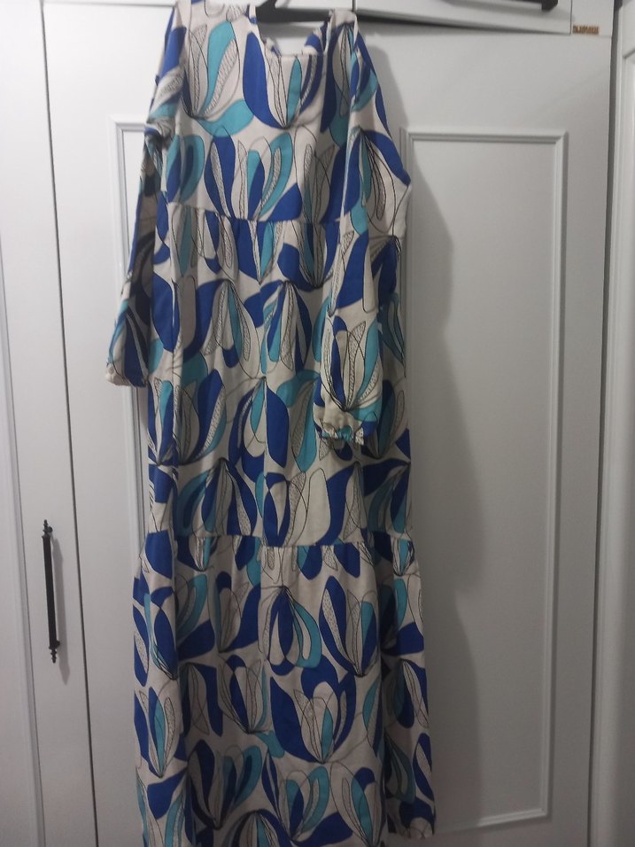 Mavi Desenli Bohem Uzun Elbise - Görsel 2