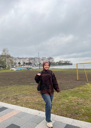 Diğer Siklik Ve Rahatlik Kahverengi Desenli Oversize Sweatshirt