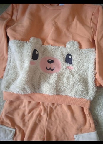 Pembe Kürklü Baskılı Bebek Kız Takımı - Görsel 2