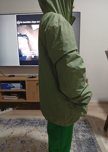 Erkek Haki Midi Yağmurluk Fermuarlı - Görsel 3