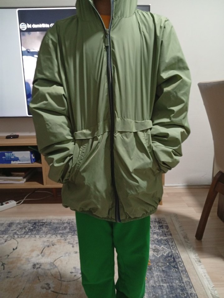 Erkek Haki Midi Yağmurluk Fermuarlı - Görsel 2