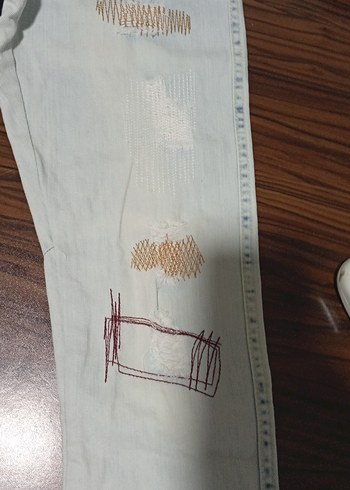 Bej Düğmeli Gevşek Kesim çocuk Kot Pantolon - Görsel 2