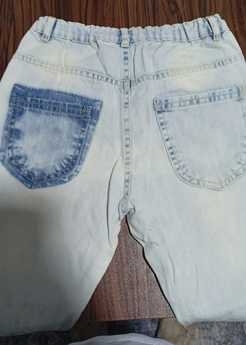 Bej Düğmeli Gevşek Kesim çocuk Kot Pantolon - Görsel 4