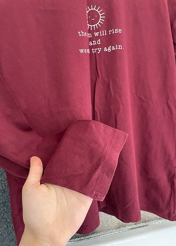 Bordo Uzun Kollu Tişört - Görsel 3