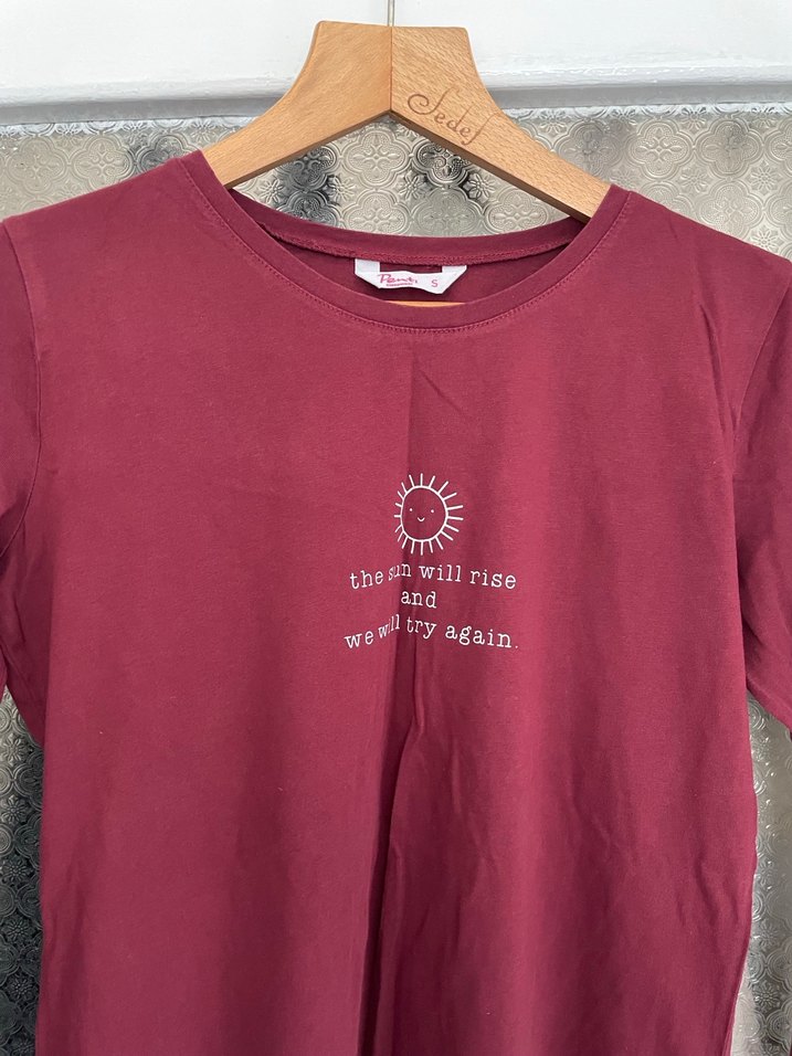 Bordo Uzun Kollu Tişört - Görsel 2