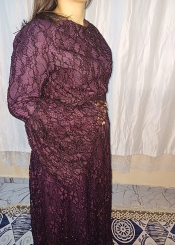 Uzun Mor Gotik Drape Detaylı Kadın Tesettür Abiye - Görsel 3