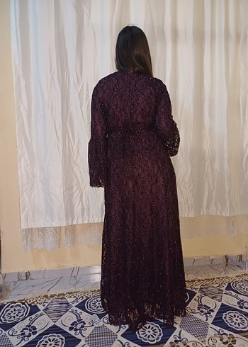 Uzun Mor Gotik Drape Detaylı Kadın Tesettür Abiye - Görsel 5