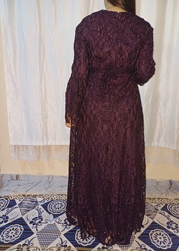 Uzun Mor Gotik Drape Detaylı Kadın Tesettür Abiye - Görsel 4