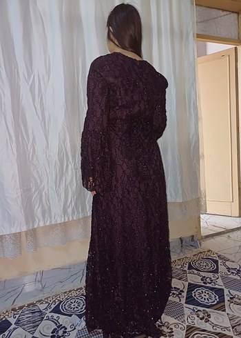 Uzun Mor Gotik Drape Detaylı Kadın Tesettür Abiye - Görsel 6