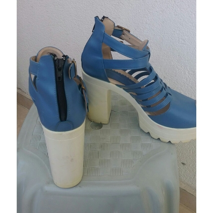 38 Beden kalın topuk mavi topuklu ayakkabı
