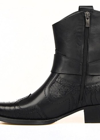 Footcourt Marka Kemer Detaylı Siyah Erkek Biker Deri Bot - Görsel 2