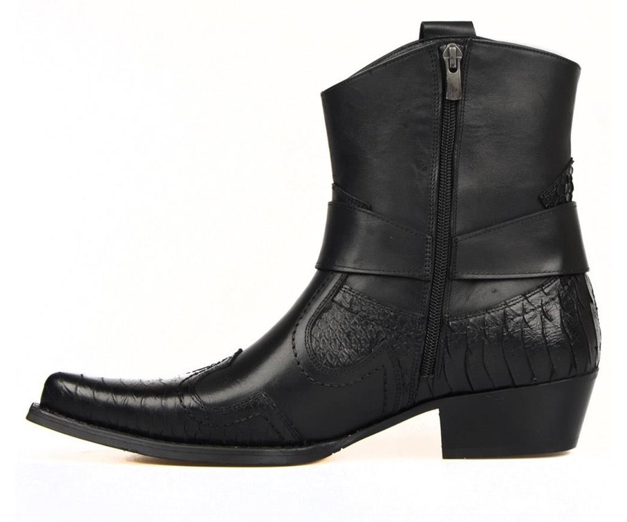 Footcourt Marka Kemer Detaylı Siyah Erkek Biker Deri Bot - Görsel 2