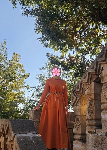 Refka Tesettür Giyim Turuncu Uzun Kollu Mevlana tesettür Elbise