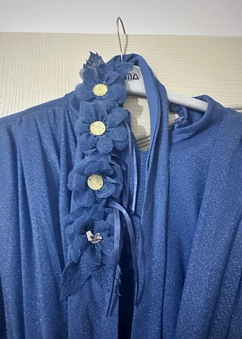 Uzun Kollu Mavi Vintage Denim Elbise - Görsel 3