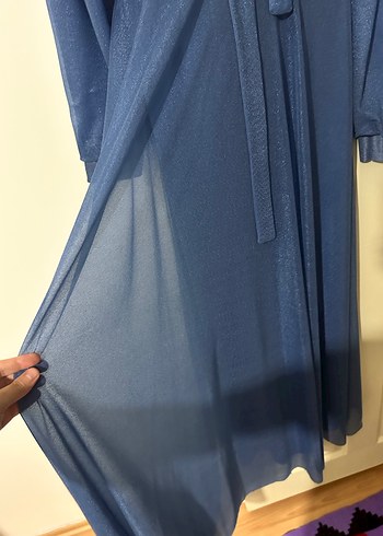 Uzun Kollu Mavi Vintage Denim Elbise - Görsel 6