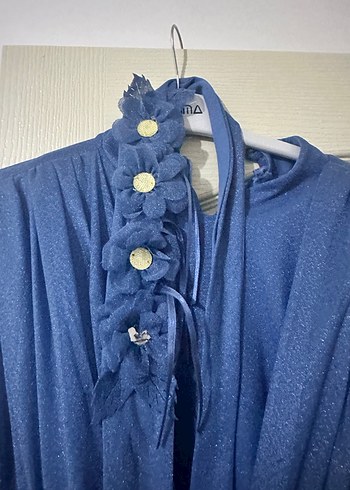 Uzun Kollu Mavi Vintage Denim Elbise - Görsel 4