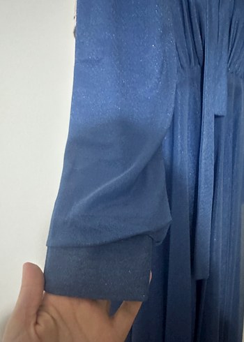 Uzun Kollu Mavi Vintage Denim Elbise - Görsel 2